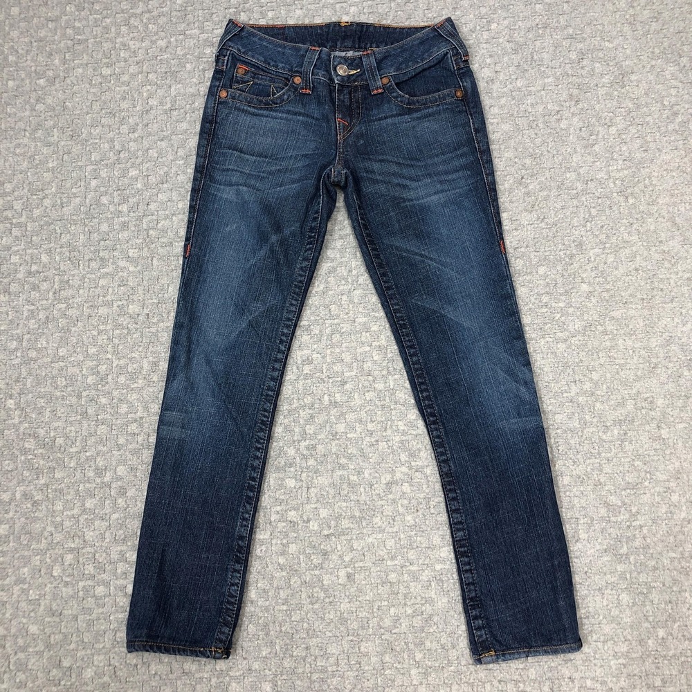 True Religion Becky Skinny Jeans Womens 28 Blue Low Rise Distressed Denim Casual